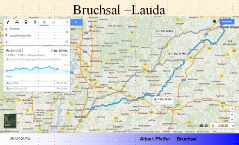 KLicken Sie, um ein greres Bild zu sehen: Bruchsal - Lauda Routenplan
