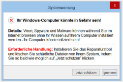 Angebliche Systemwarnung. Klicken Sie, um den Screenshot zu vergrern.