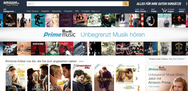 Eingangsseite von Amazon Prime