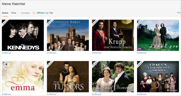 Beispiel einer Amazon Prime Watchlist